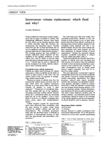 Intravenous Volume Replacement: Which Fluid and Why?