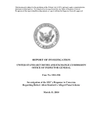 Investigation of the SEC's Response to Concerns Regarding Robert