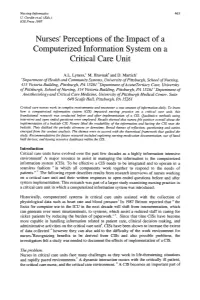 Nurses' Perceptions of the Impact of a Computerized Information System on a Critical Care Unit