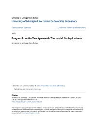 Program from the Twenty-Seventh Thomas M. Cooley Lectures