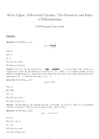 Week 3 Quiz: Differential Calculus: the Derivative and Rules of Differentiation