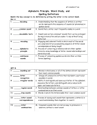 Alphabetic Principle, Word Study, and Spelling Definitions Match the Key Concept to Its Definition by Writing the Letter in the Correct Blank