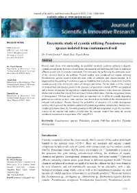 Enzymatic Study of Cyanide Utilizing Pseudomonas Species Isolated