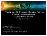 The Nexus for Exoplanet System Science Research Coordination Network a Cross-Division Initiative