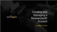 Creating and Managing a Researcherid Account