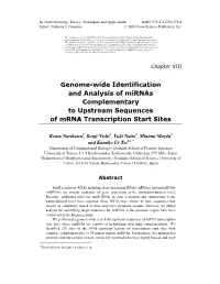 Genome-Wide Identification and Analysis of Mirnas Complementary to Upstream Sequences of Mrna Transcription Start Sites