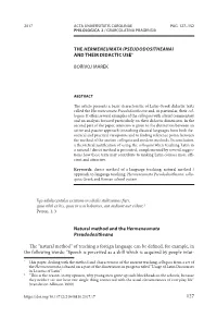 (Pseudodositheana) and Their Didactic Use* Bořivoj Marek