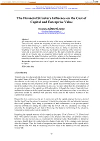 The Financial Structure Influence on the Cost of Capital and Enterprise Value