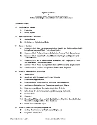Bylaws and Rules of the State Board of Licensure for Architects, Professional Engineers and Professional Land Surveyors