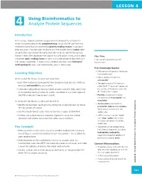 LESSON 4 Using Bioinformatics to Analyze Protein Sequences