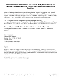 Possible Hazards of Cell Phones and Towers, Wi-Fi, Smart Meters, and Wireless Computers, Printers, Laptops, Mice, Keyboards, and Routers Book One