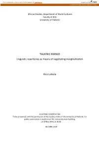 TALKING MANJO Linguistic Repertoires As Means of Negotiating Marginalization