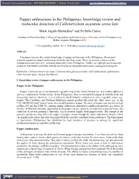 Pepper Anthracnose in the Philippines: Knowledge Review and Molecular Detection of Colletotrichum Acutatum Sensu Lato