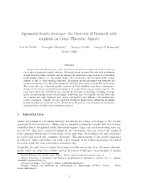 Sponsored Search Auctions: an Overview of Research with Emphasis on Game Theoretic Aspects