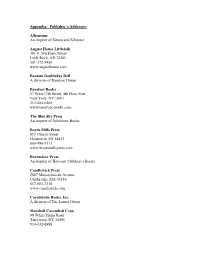 Appendix: Publisher's Addresses