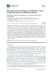 Association Between Religion and Health in China: Using Propensity Score Matching Method