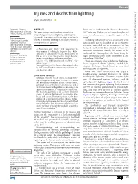 Injuries and Deaths from Lightning J Clin Pathol: First Published As 10.1136/Jclinpath-2020-206492 on 12 August 2020