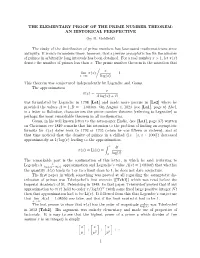 THE ELEMENTARY PROOF of the PRIME NUMBER THEOREM: an HISTORICAL PERSPECTIVE (By D