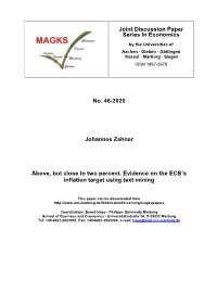Above, but Close to Two Percent. Evidence on the ECB’S Inflation Target Using Text Mining