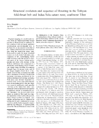 Structural Evolution and Sequence of Thrusting in the Tethyan Fold-Thrust Belt and Indus-Yalu Suture Zone, Southwest Tibet