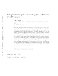 Using Surface Integrals for Checking the Archimedes' Law of Buoyancy