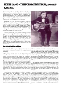 EDDIE LANG – the FORMATIVE YEARS, 1902-1925 by Nick Dellow