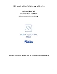 NIOSH Sound Level Meter Application (App) for Ios Devices