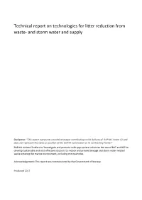 Technical Report on Technologies for Litter Reduction from Waste- and Storm Water and Supply