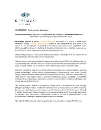 NEWS RELEASE – for Immediate Distribution DEVIMCO IMMOBILIER