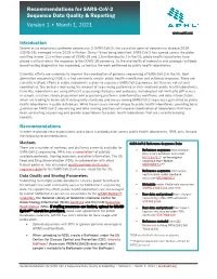 APHL SARS-Cov-2 Sequencing Recommendations