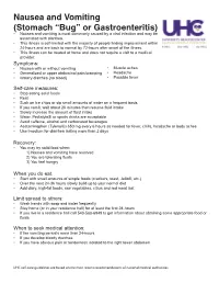 Nausea and Vomiting (Stomach “Bug” Or Gastroenteritis)