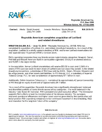 Reynolds American Completes Acquisition of Lorillard and Related Divestitures