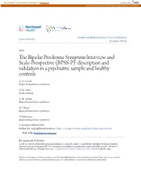 The Bipolar Prodrome Symptom Interview and Scale-Prospective