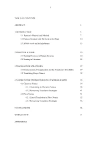 1 TABLE of CONTENTS ABSTRACT 3 1 INTRODUCTION 5 1.1 Research Material and Method 7 1.2 Fantasy Literature and the Lord of the R
