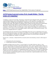 ACM Turing Laureate Lecture Prof. Joseph Sifakis: "On the Nature of Computing"