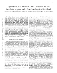 Dynamics of a Micro-VCSEL Operated in the Threshold Region Under Low-Level Optical Feedback