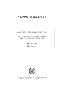 List of Biological Control Agents Widely Used in the Eppo Region