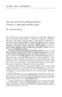NOTES and COMMENTS the Case for the New Mormon History