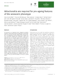 Mitochondria Are Required for Pro‐Ageing Features of the Senescent Phenotype
