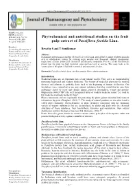 Phytochemical and Nutritional Studies on the Fruit Pulp Extract of Passiflora
