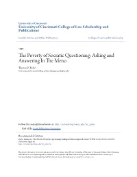 The Poverty of Socratic Questioning: Asking and Answering in the Meno