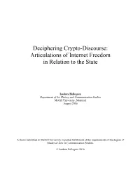 Deciphering Crypto-Discourse: Articulations of Internet Freedom in Relation to the State