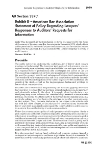 Statement of Policy Regarding Lawyers' Responses to Auditors
