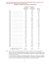 Note: the Following Table Appears in the Printed Annual Report on the Facing Page of the Chairman's Letter and Is Referred to in That Letter