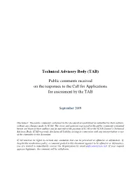 (TAB) Public Comments Received on the Responses to the Call For