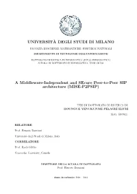 UNIVERSIT`A DEGLI STUDI DI MILANO a Middleware-Independent and Secure Peer-To-Peer SIP Architecture (MISE-P2PSIP)