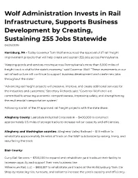 Wolf Administration Invests in Rail Infrastructure, Supports Business Development by Creating, Sustaining 255 Jobs Statewide 04/29/2019