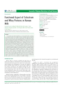 Functional Aspect of Colostrum and Whey Proteins in Human Milk