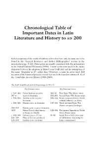 Chronological Table of Important Dates in Latin Literature and History to AD 200