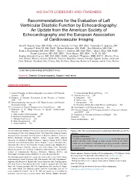 Recommendations for the Evaluation of Left Ventricular Diastolic Function